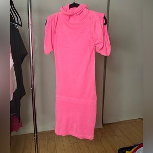 Vivienne Westwood Dress. Short sleeve Turtleneck Mini dress. Neon Pink. M.